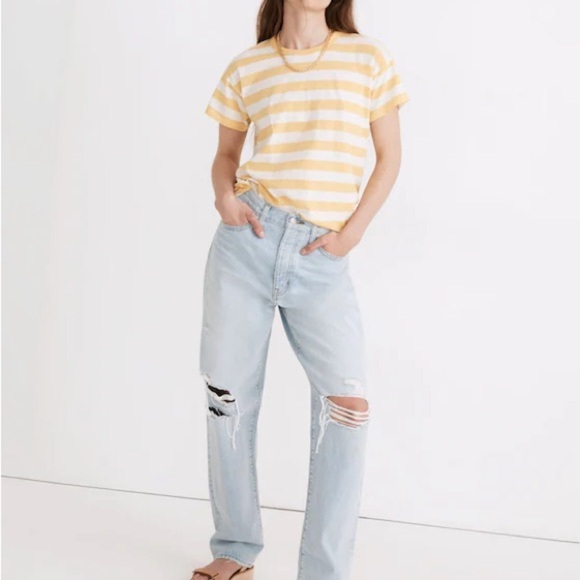 Madewell Whisper Cotton Rib-Crewneck Tee in Bastian Stripe Small - Picture 2 of 7